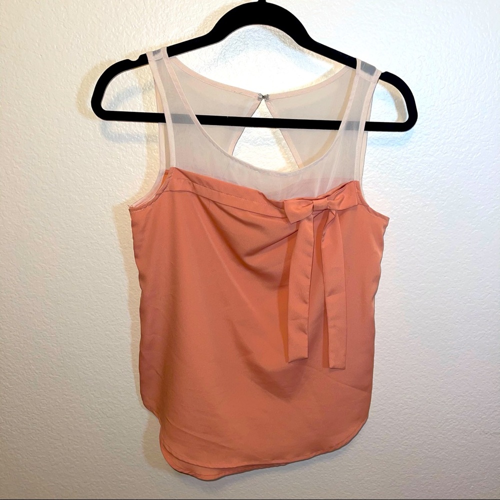 LC Lauren Conrad Peach & Sheer Cream Colorblock Bow Blouse XS - Picture 5 of 13